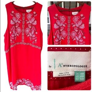 Anthropologie Aiko Embroidered Linen Blend Shift Dress Poppy Red Sleeveless 22W